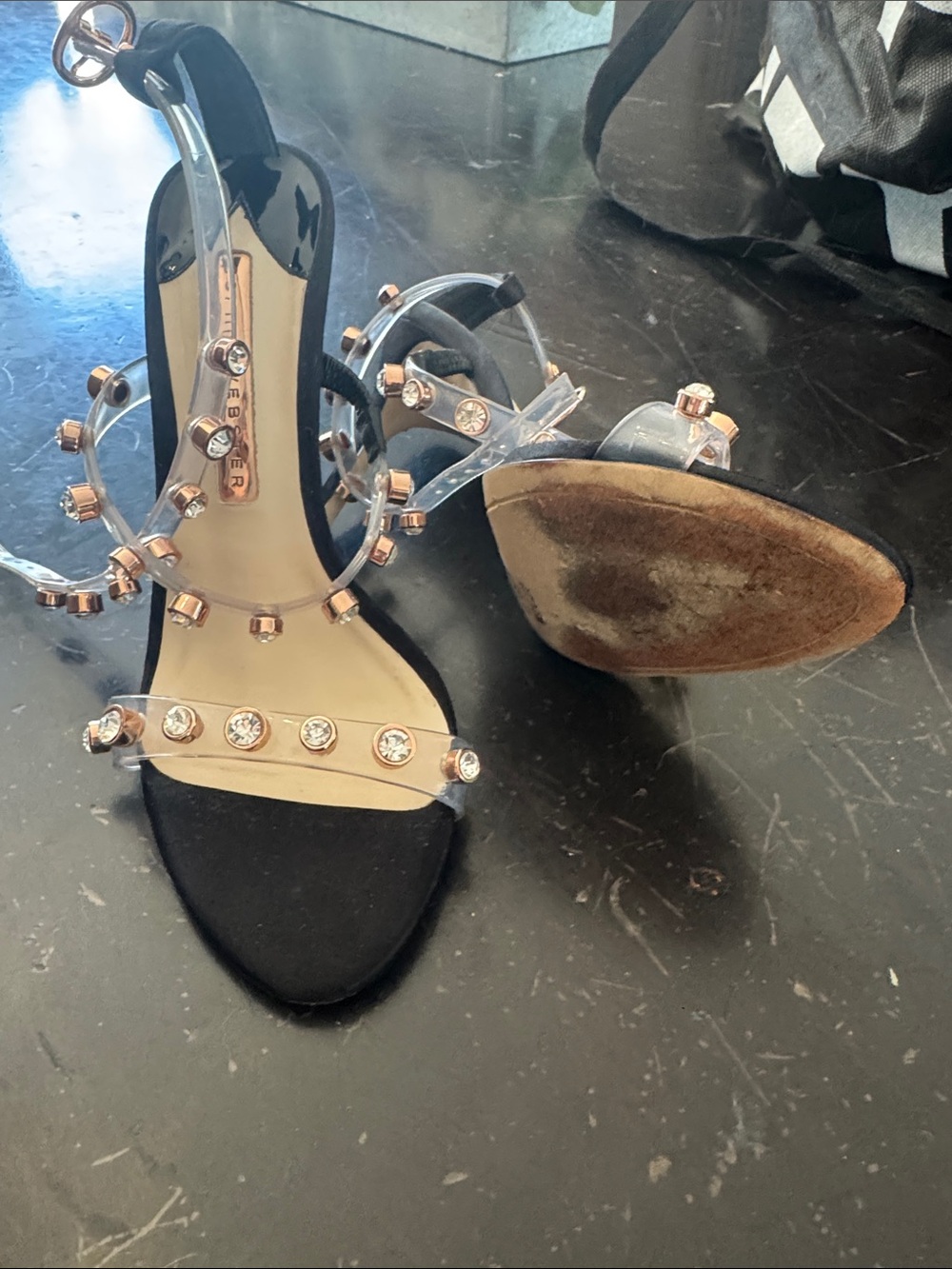 Sophia Webster Black and Clear Crystal Embellished Slingback Sandals - Picture 2 of 3